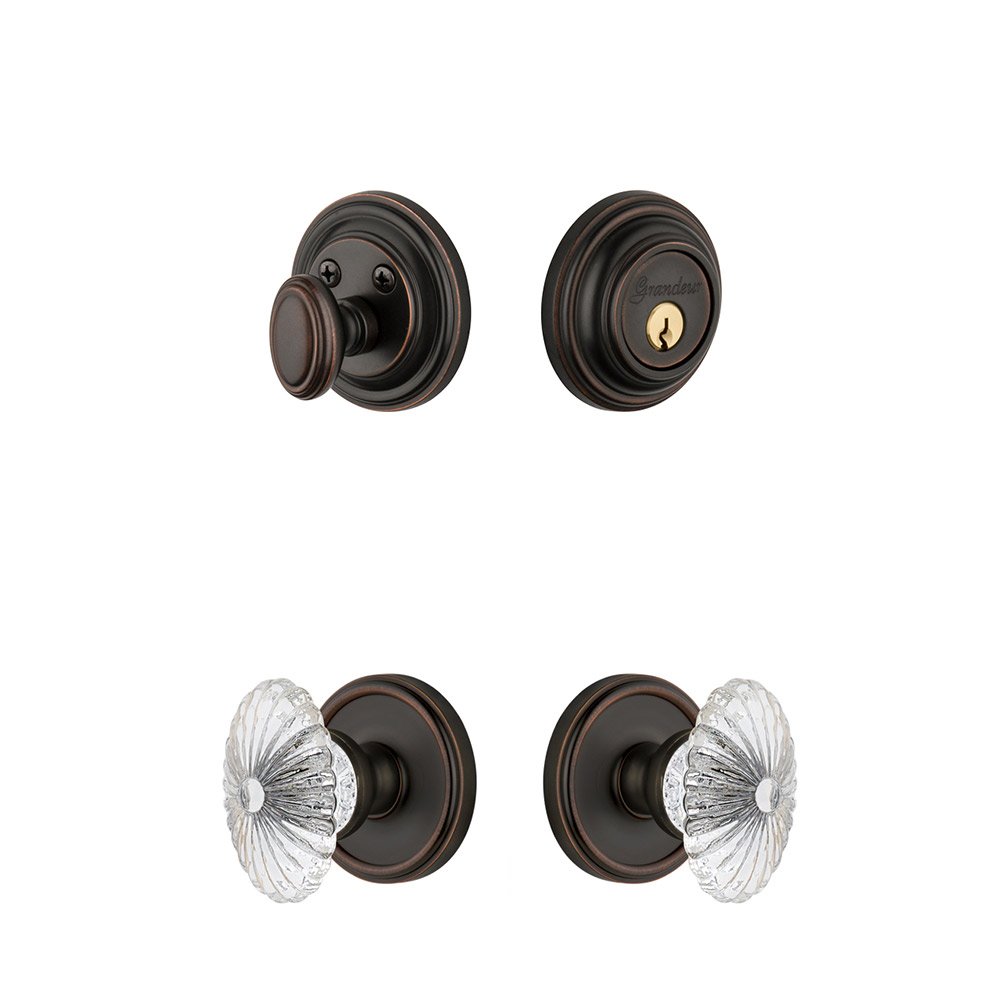 Georgetown Rosette With Burgundy Crystal Knob & Matching Deadbolt In Timeless Bronze