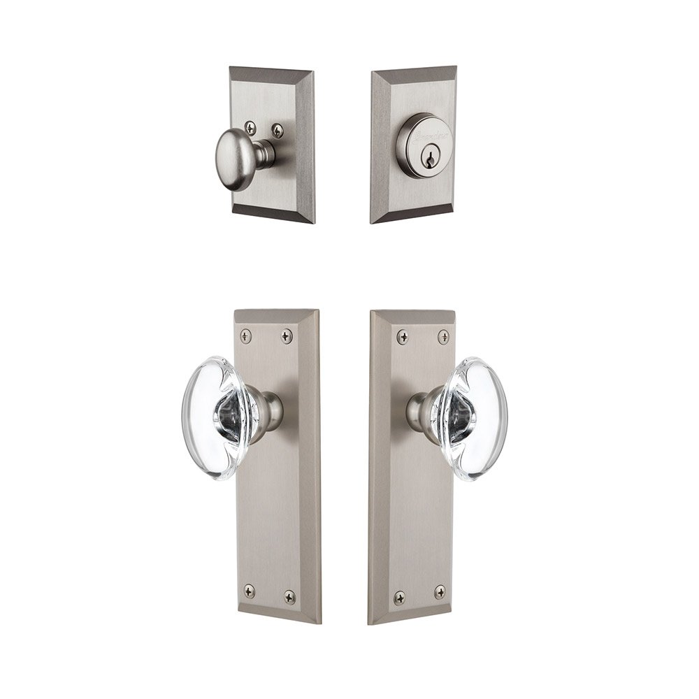 Fifth Avenue Plate With Provence Crystal Knob & Matching Deadbolt In Satin Nickel