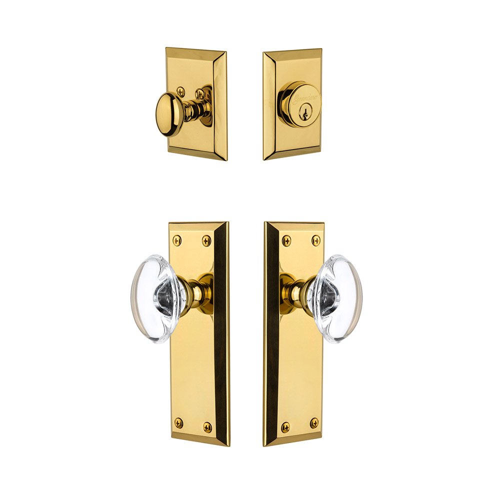 Fifth Avenue Plate With Provence Crystal Knob & Matching Deadbolt In Lifetime Brass