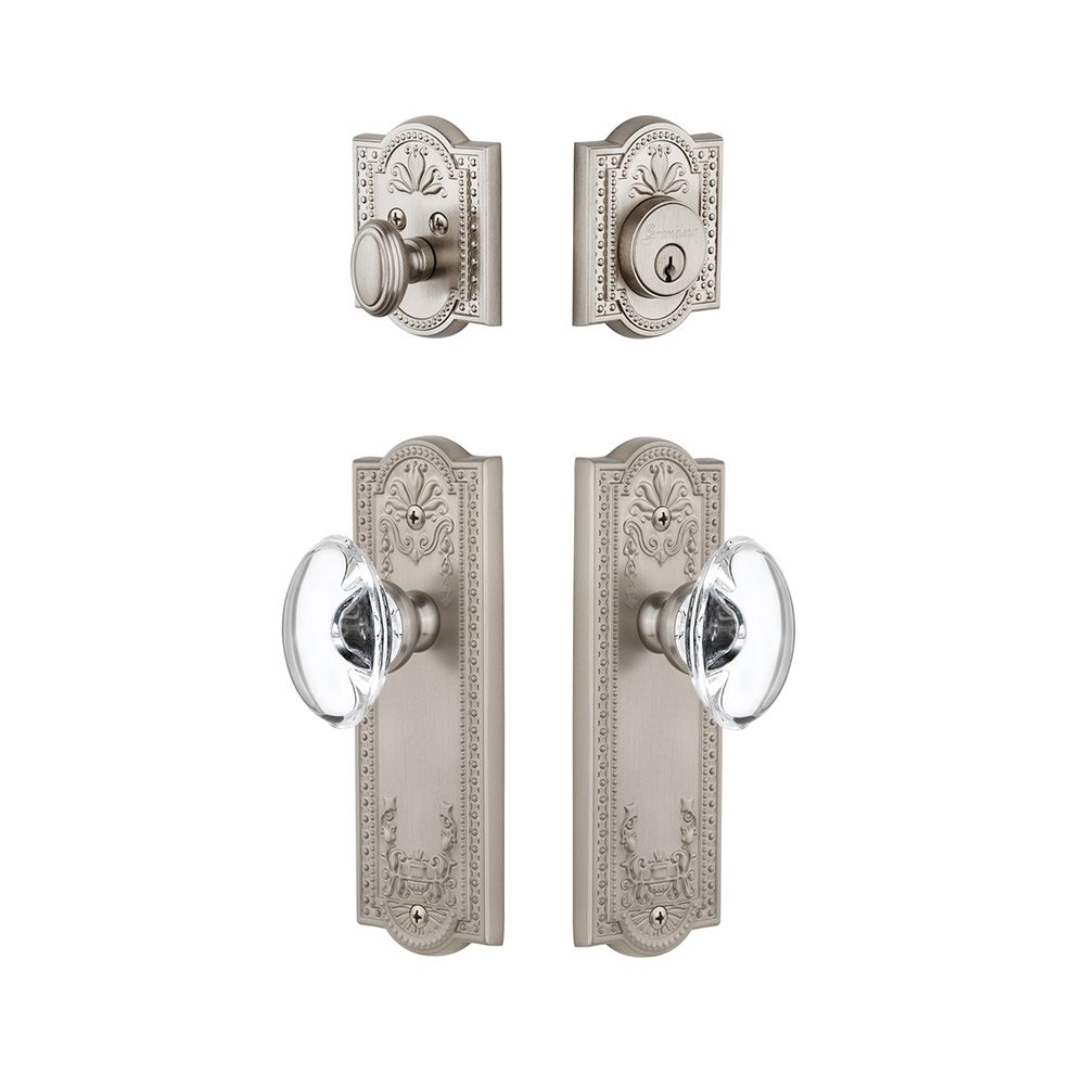 Parthenon Plate With Provence Crystal Knob & Matching Deadbolt In Satin Nickel