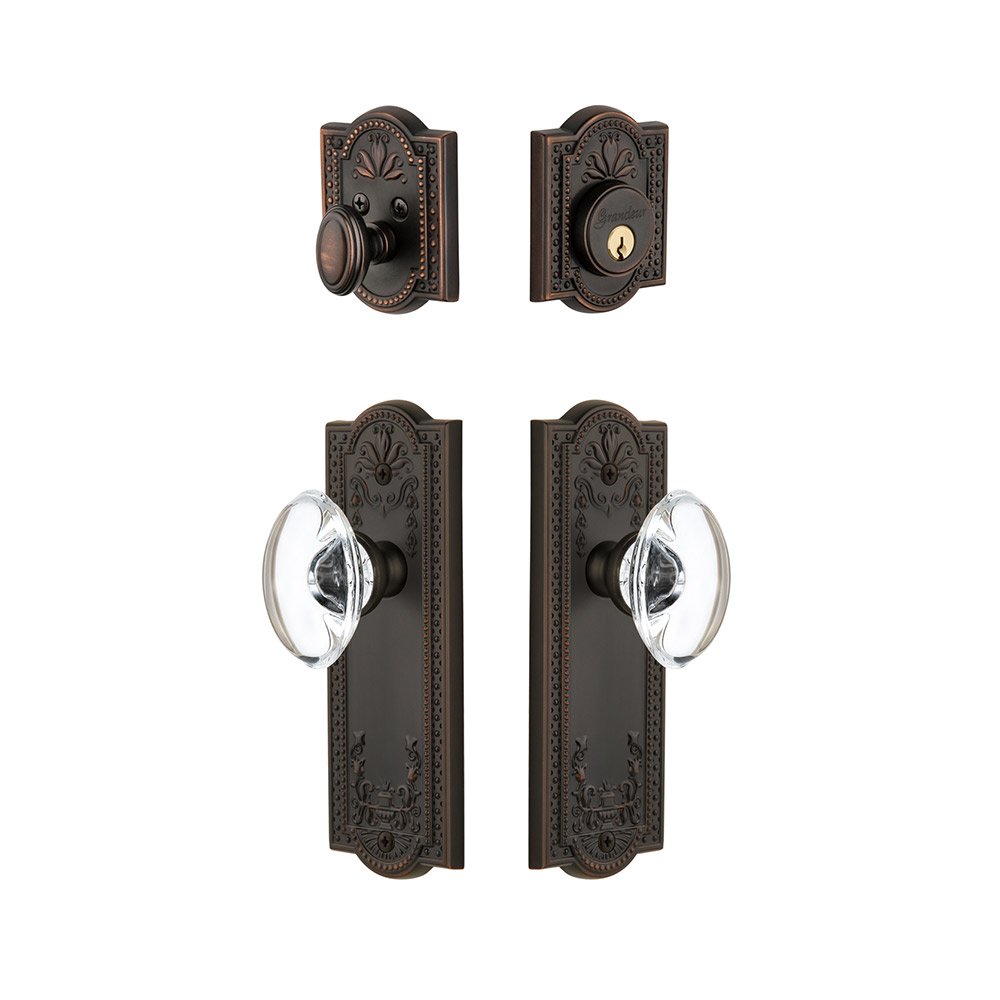 Parthenon Plate With Provence Crystal Knob & Matching Deadbolt In Timeless Bronze