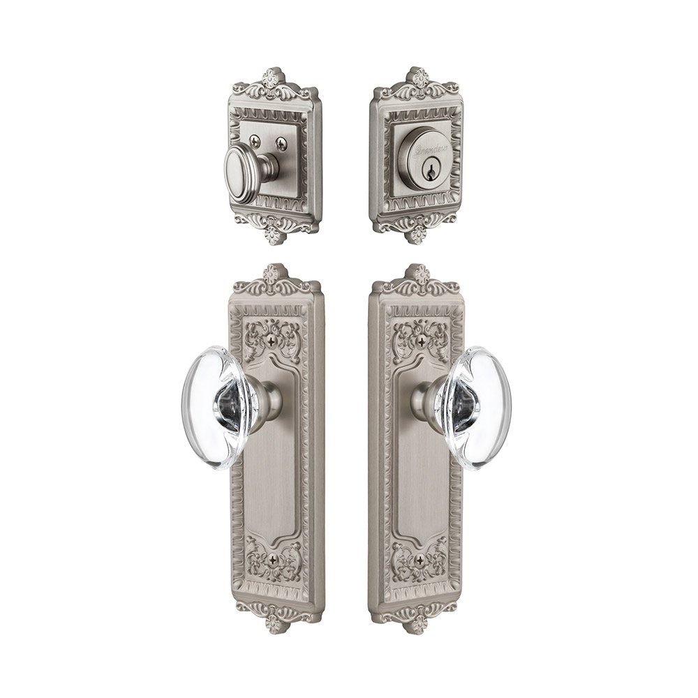 Windsor Plate With Provence Crystal Knob & Matching Deadbolt In Satin Nickel