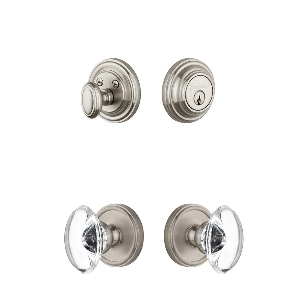 Georgetown Rosette With Provence Crystal Knob & Matching Deadbolt In Satin Nickel