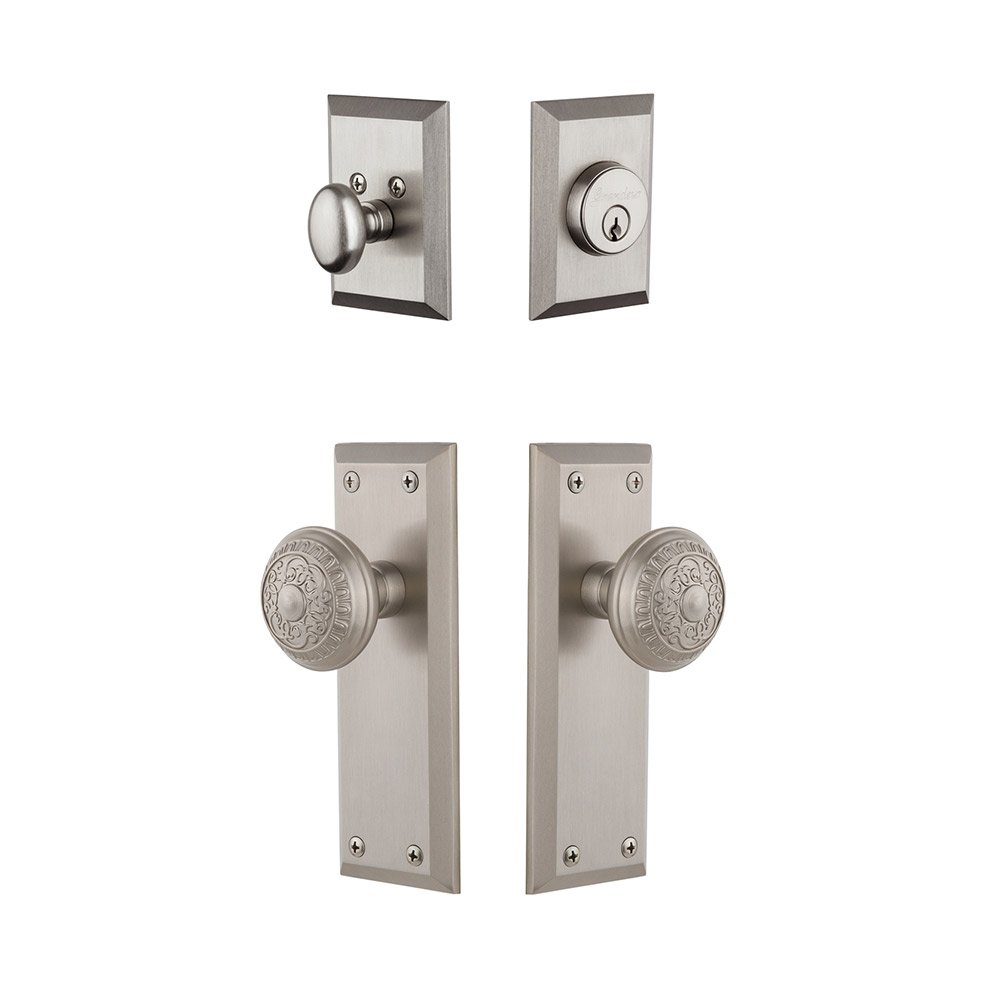 Fifth Avenue Plate With Windsor Knob & Matching Deadbolt In Satin Nickel