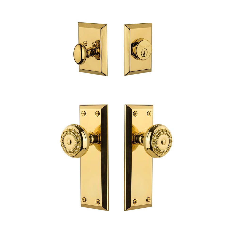 Fifth Avenue Plate With Parthenon Knob & Matching Deadbolt In Lifetime Brass