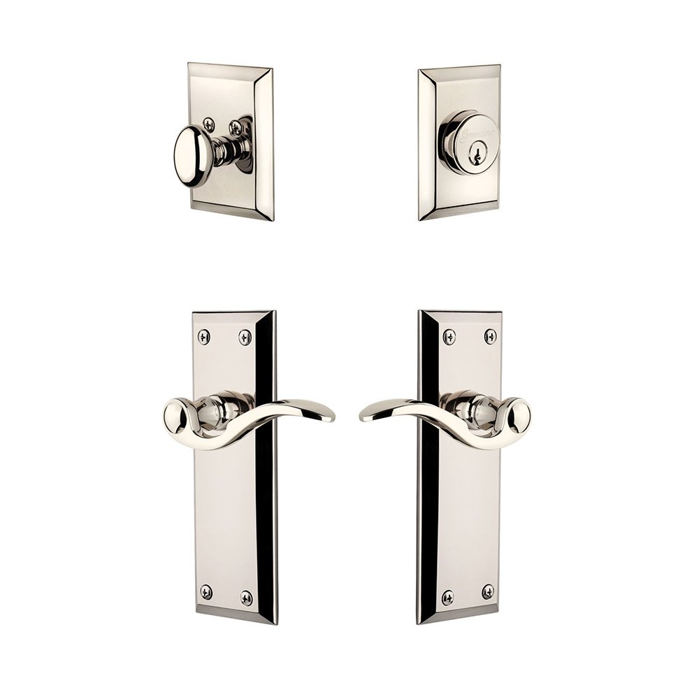 Fifth Avenue Plate With Bellagio Lever & Matching Deadbolt In Polished Nickel