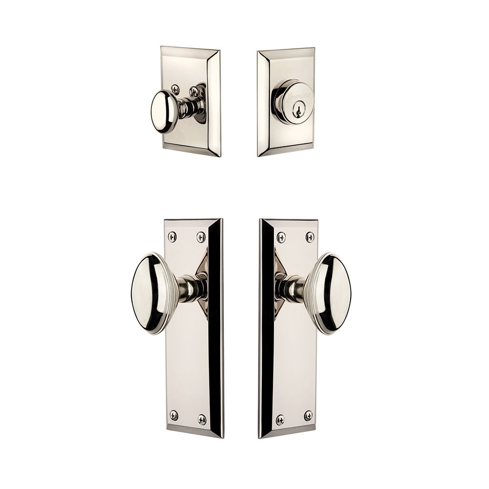 Fifth Avenue Plate With Eden Prairie Knob & Matching Deadbolt In Polished Nickel