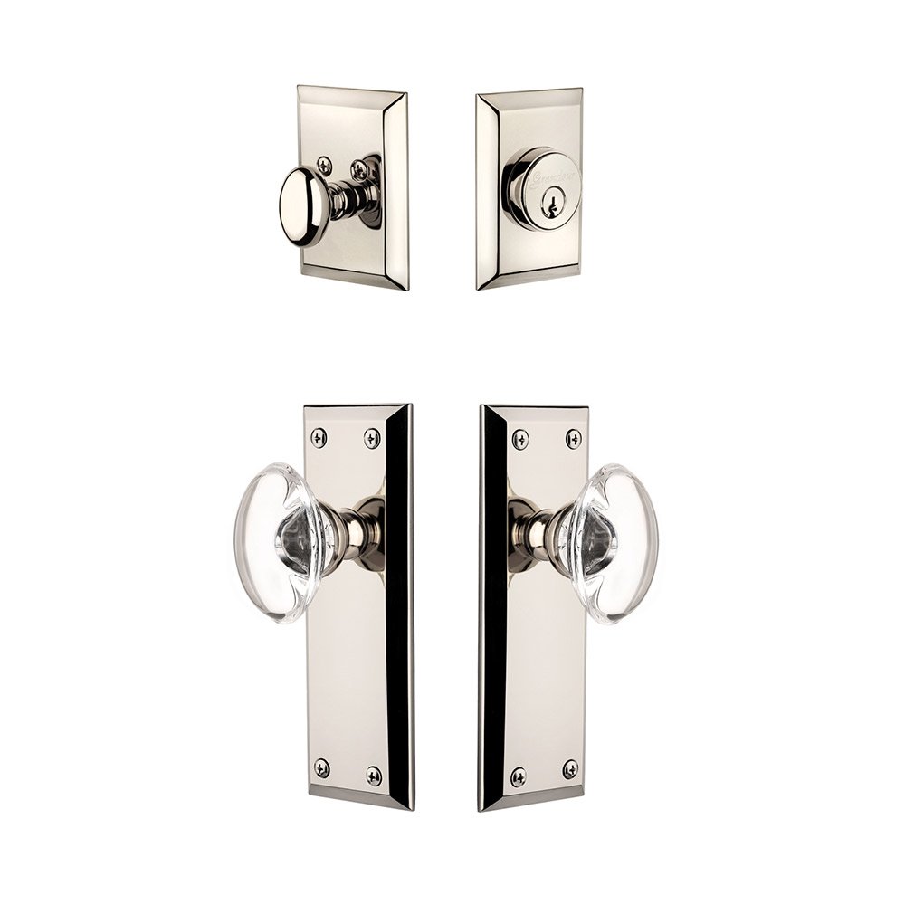 Fifth Avenue Plate With Provence Crystal Knob & Matching Deadbolt In Polished Nickel