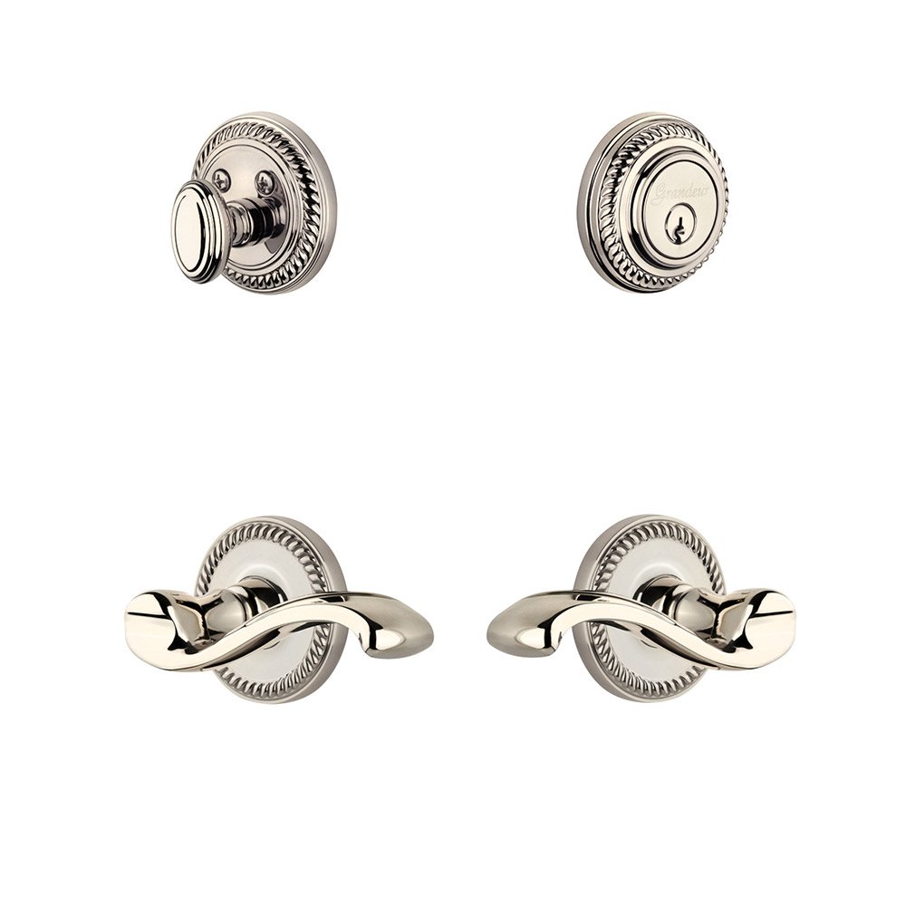 Handleset - Newport Rosette With Portfino Lever & Matching Deadbolt In Polished Nickel