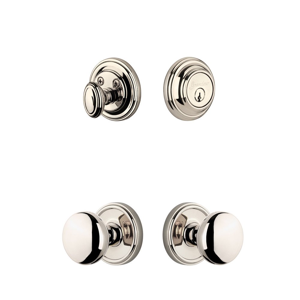 Georgetown Rosette With Fifth Avenue Knob & Matching Deadbolt In Polished Nickel