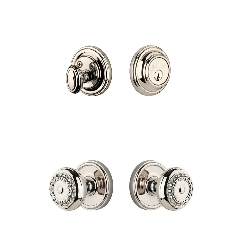 Georgetown Rosette With Parthenon Knob & Matching Deadbolt In Polished Nickel