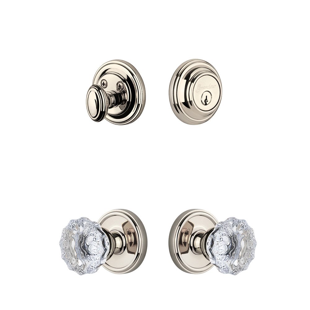 Georgetown Rosette With Fontainebleau Crystal Knob & Matching Deadbolt In Polished Nickel