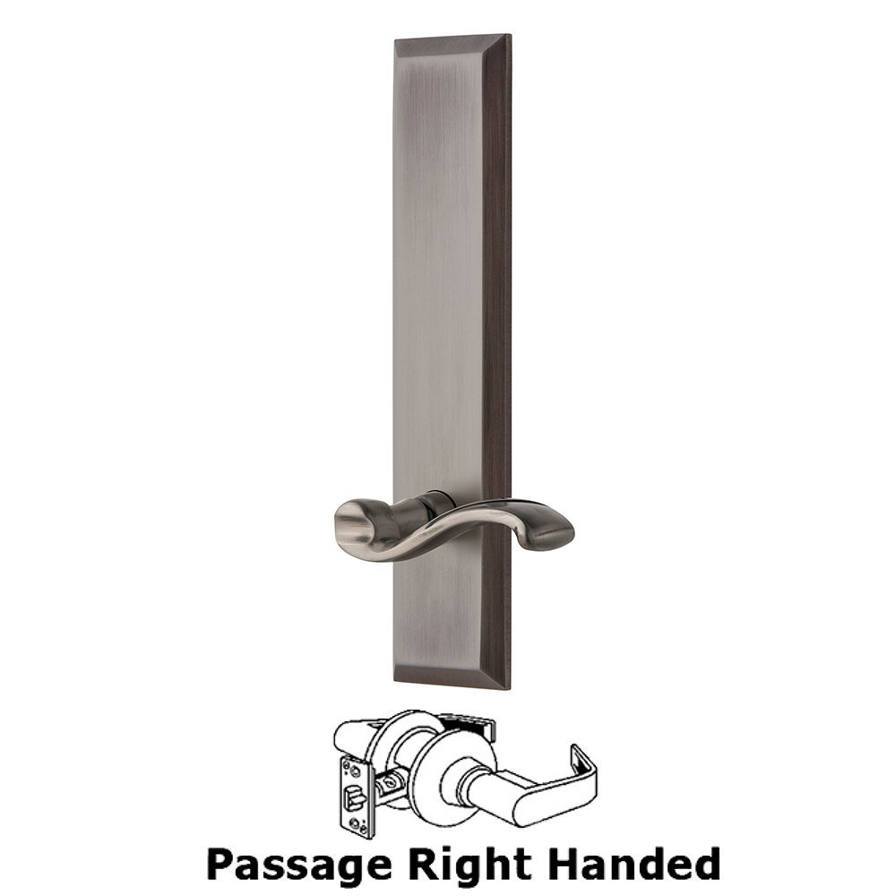 Passage Fifth Avenue Tall with Portofino Right Handed Lever in Antique Pewter