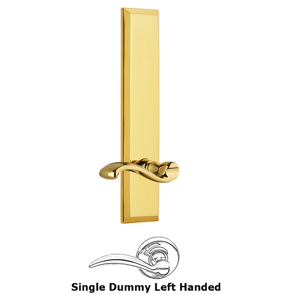 Single Dummy Fifth Avenue Tall Plate with Portofino Left Handed Lever in Polished Brass