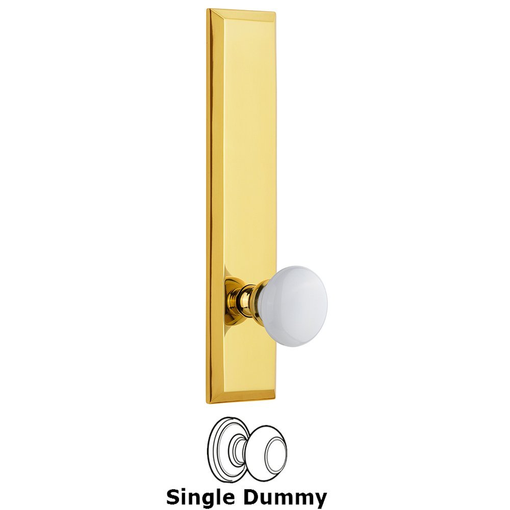 Single Dummy Fifth Avenue Tall Plate with Hyde Park Knob in Polished Brass