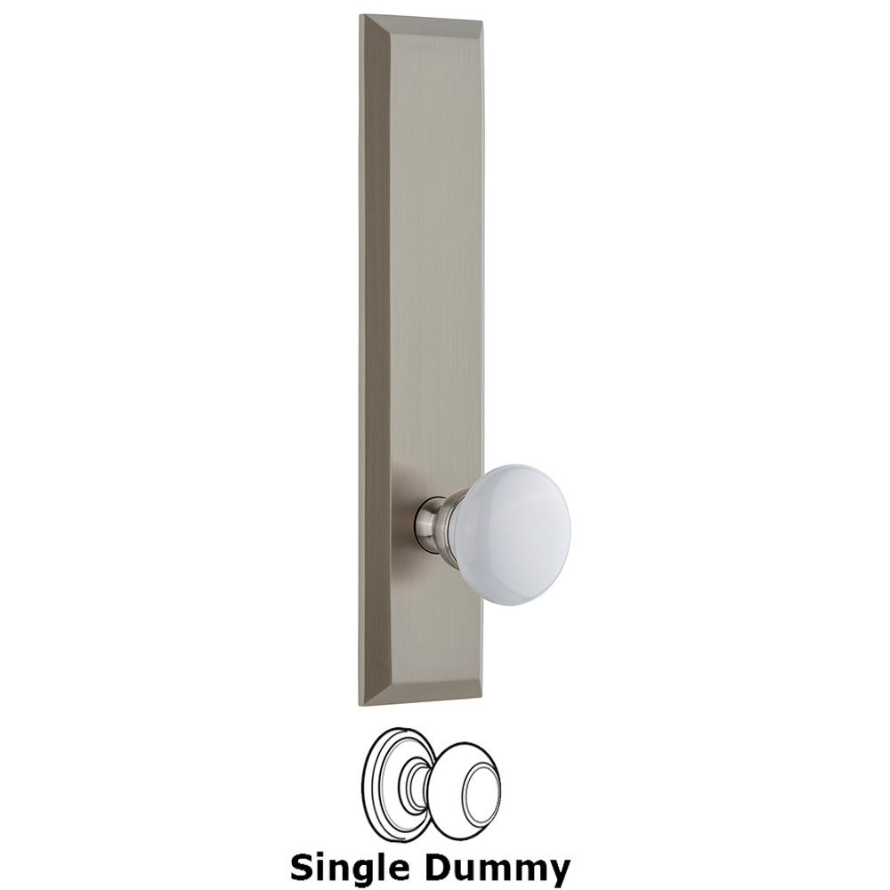Single Dummy Fifth Avenue Tall Plate with Hyde Park Knob in Satin Nickel