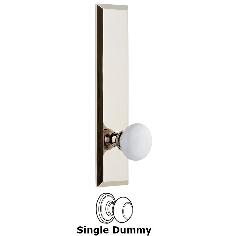 Single Dummy Fifth Avenue Tall Plate with Hyde Park Knob in Polished Nickel