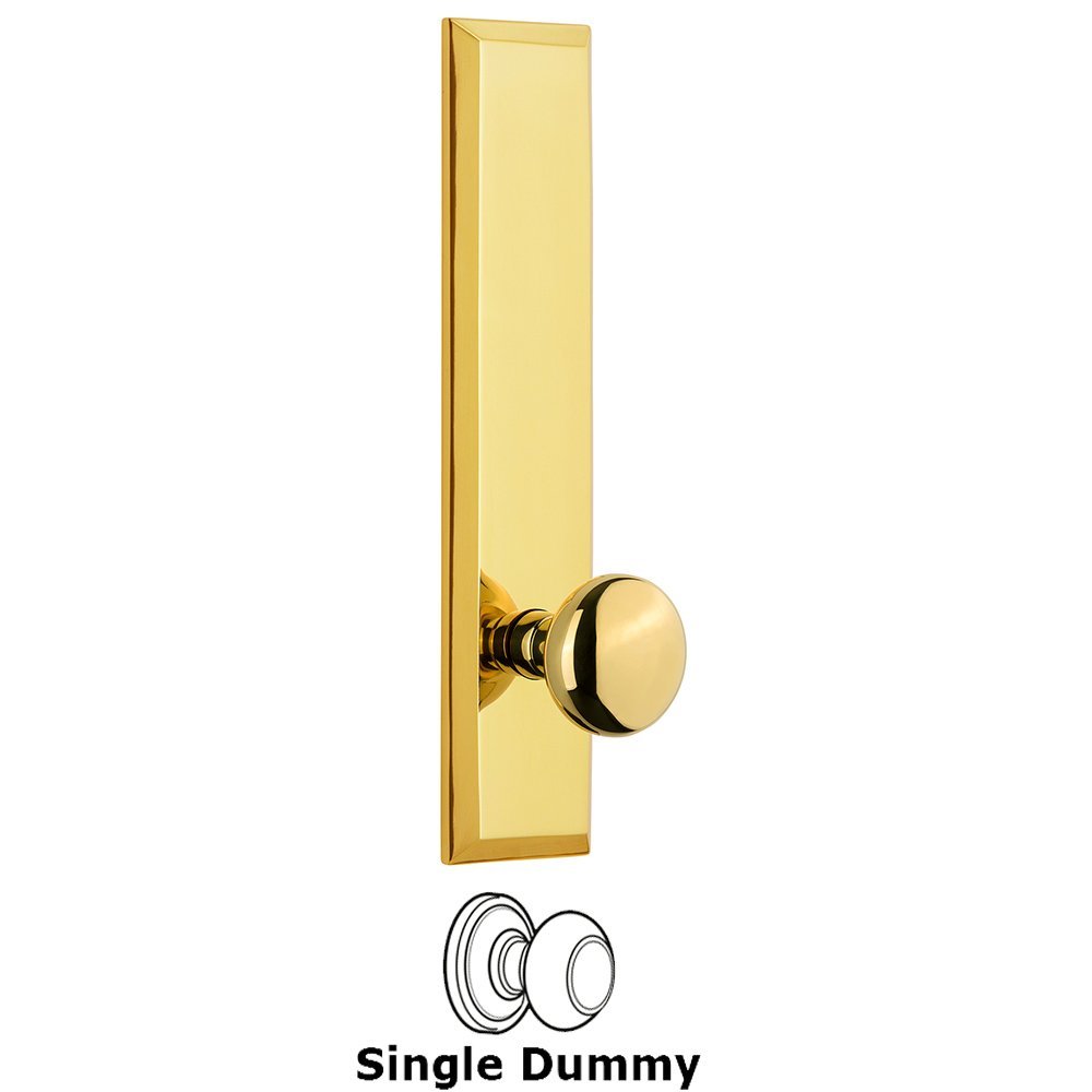 Single Dummy Fifth Avenue Tall Plate with Fifth Avenue Knob in Polished Brass