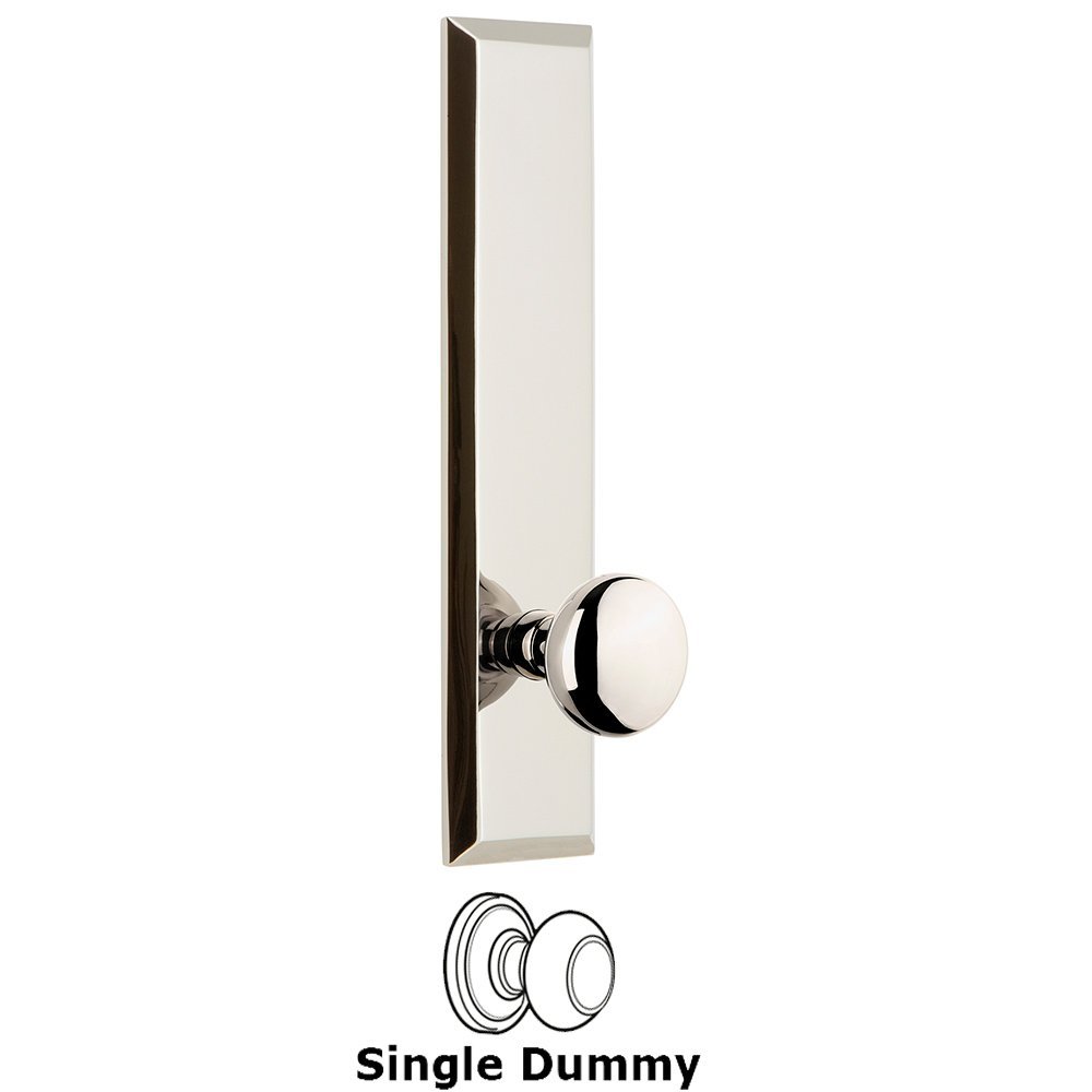 Single Dummy Fifth Avenue Tall Plate with Fifth Avenue Knob in Polished Nickel
