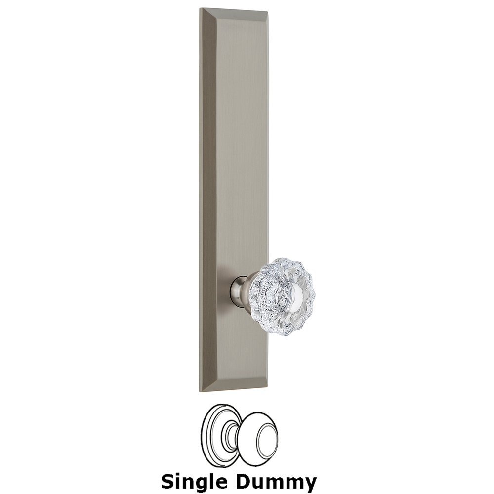 Single Dummy Fifth Avenue Tall Plate with Versailles Knob in Satin Nickel