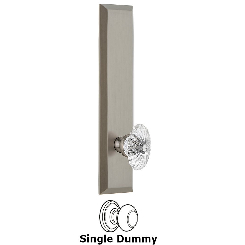Single Dummy Fifth Avenue Tall Plate with Burgundy Knob in Satin Nickel