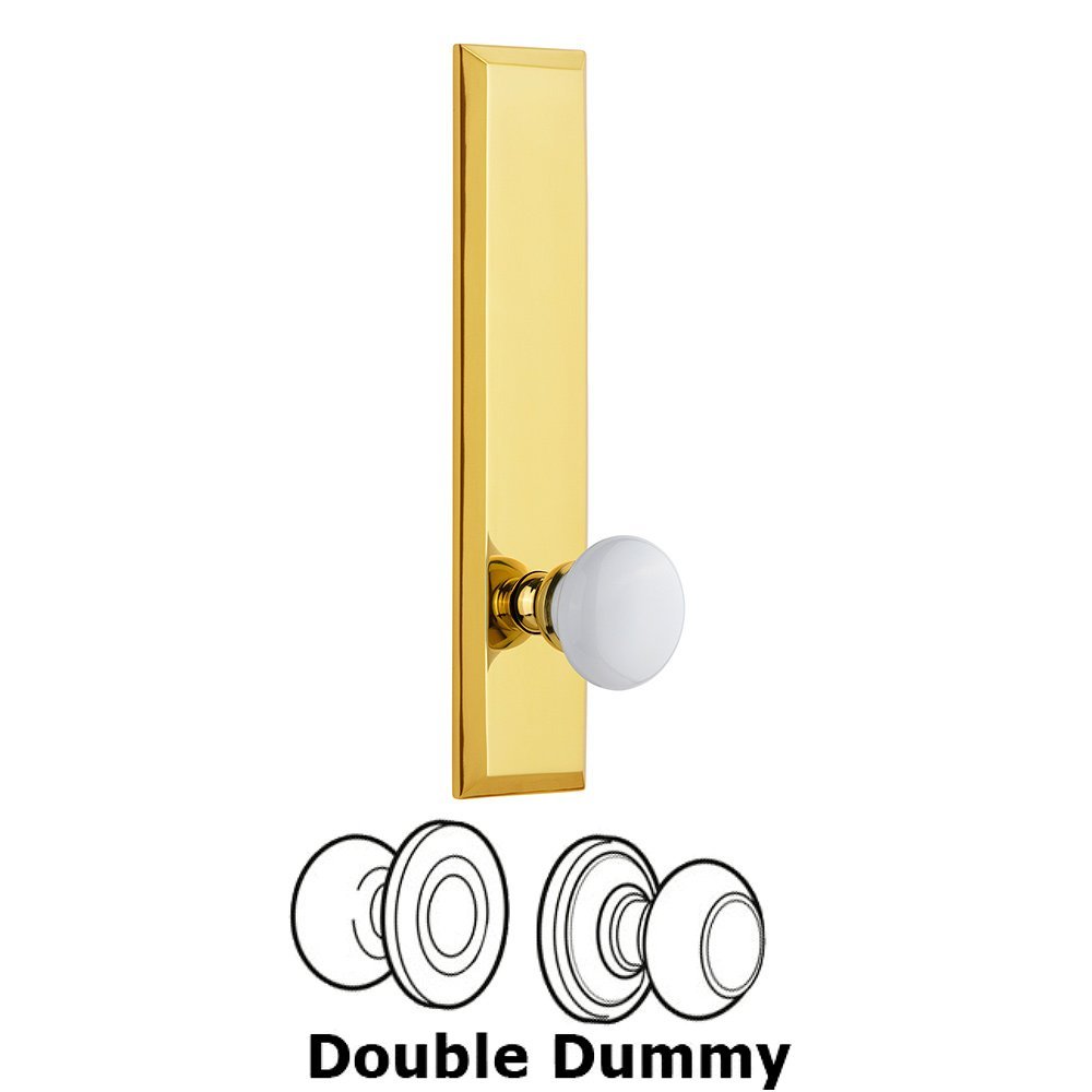 Double Dummy Fifth Avenue Tall with Hyde Park Knob in Polished Brass