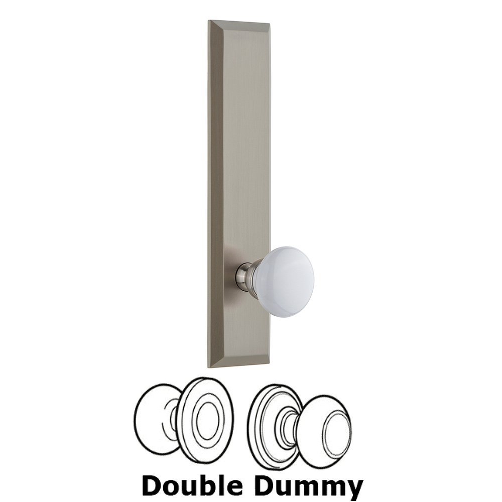 Double Dummy Fifth Avenue Tall with Hyde Park Knob in Satin Nickel