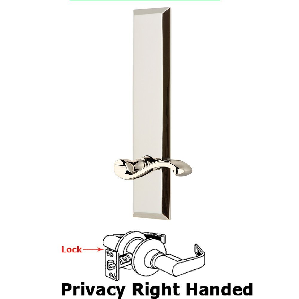 Privacy Fifth Avenue Tall Plate with Portofino Right Handed Lever in Polished Nickel
