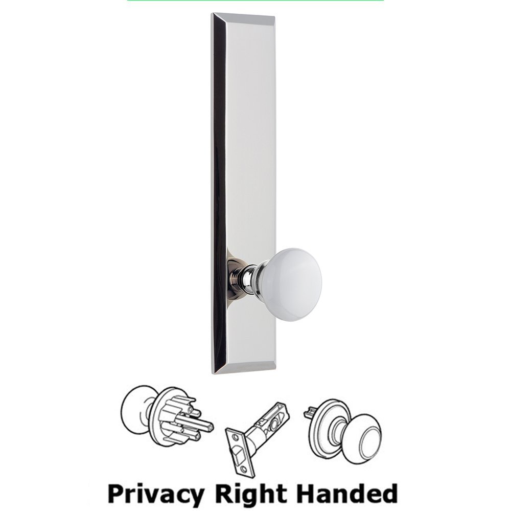 Privacy Fifth Avenue Tall Plate with Hyde Park Right Handed Knob in Bright Chrome