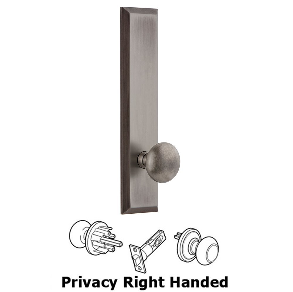 Privacy Fifth Avenue Tall Plate with Right Handed Fifth Avenue Knob in Antique Pewter