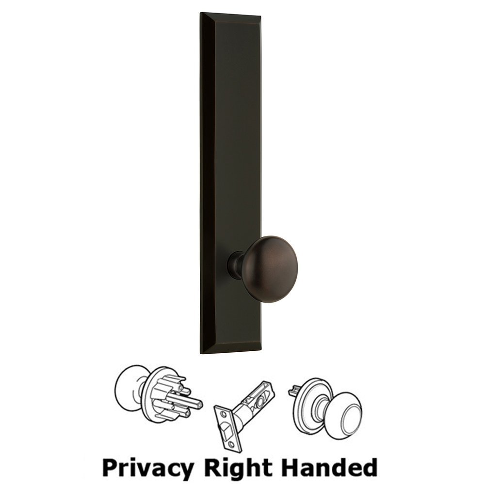 Privacy Fifth Avenue Tall Plate with Right Handed Fifth Avenue Knob in Timeless Bronze