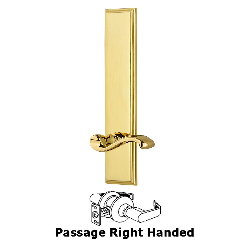 Passage Carre Tall Plate with Portofino Right Handed Lever in Polished Brass