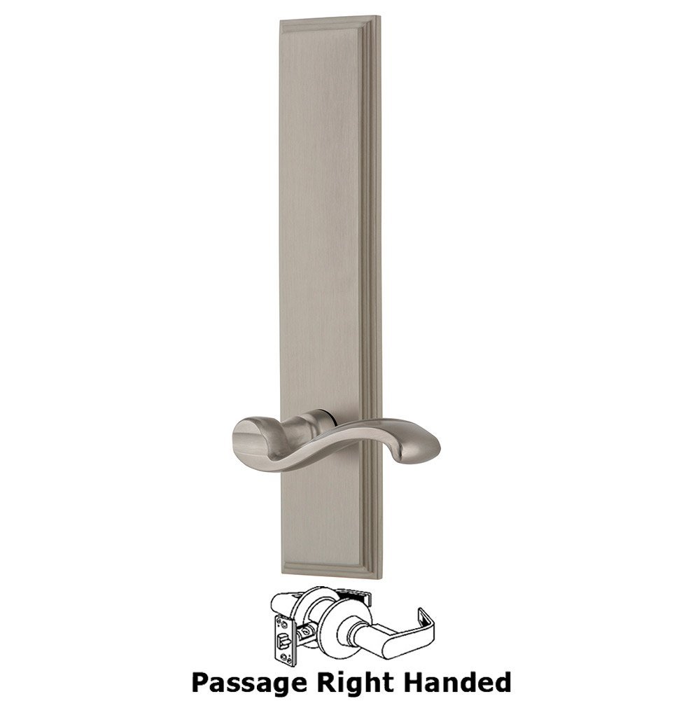Passage Carre Tall Plate with Portofino Right Handed Lever in Satin Nickel