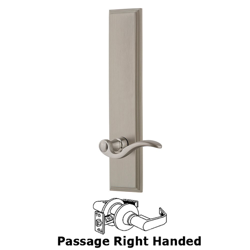 Passage Carre Tall Plate with Bellagio Right Handed Lever in Satin Nickel