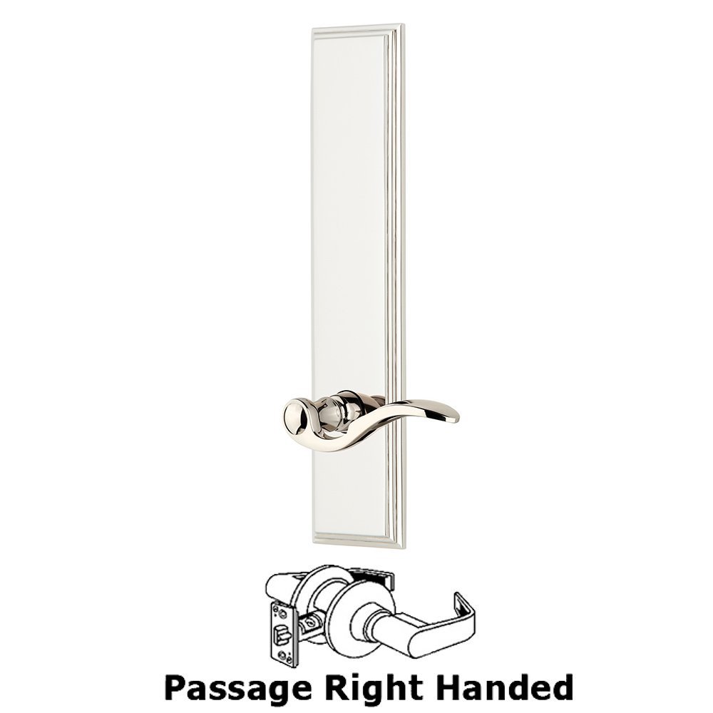 Passage Carre Tall Plate with Bellagio Right Handed Lever in Polished Nickel