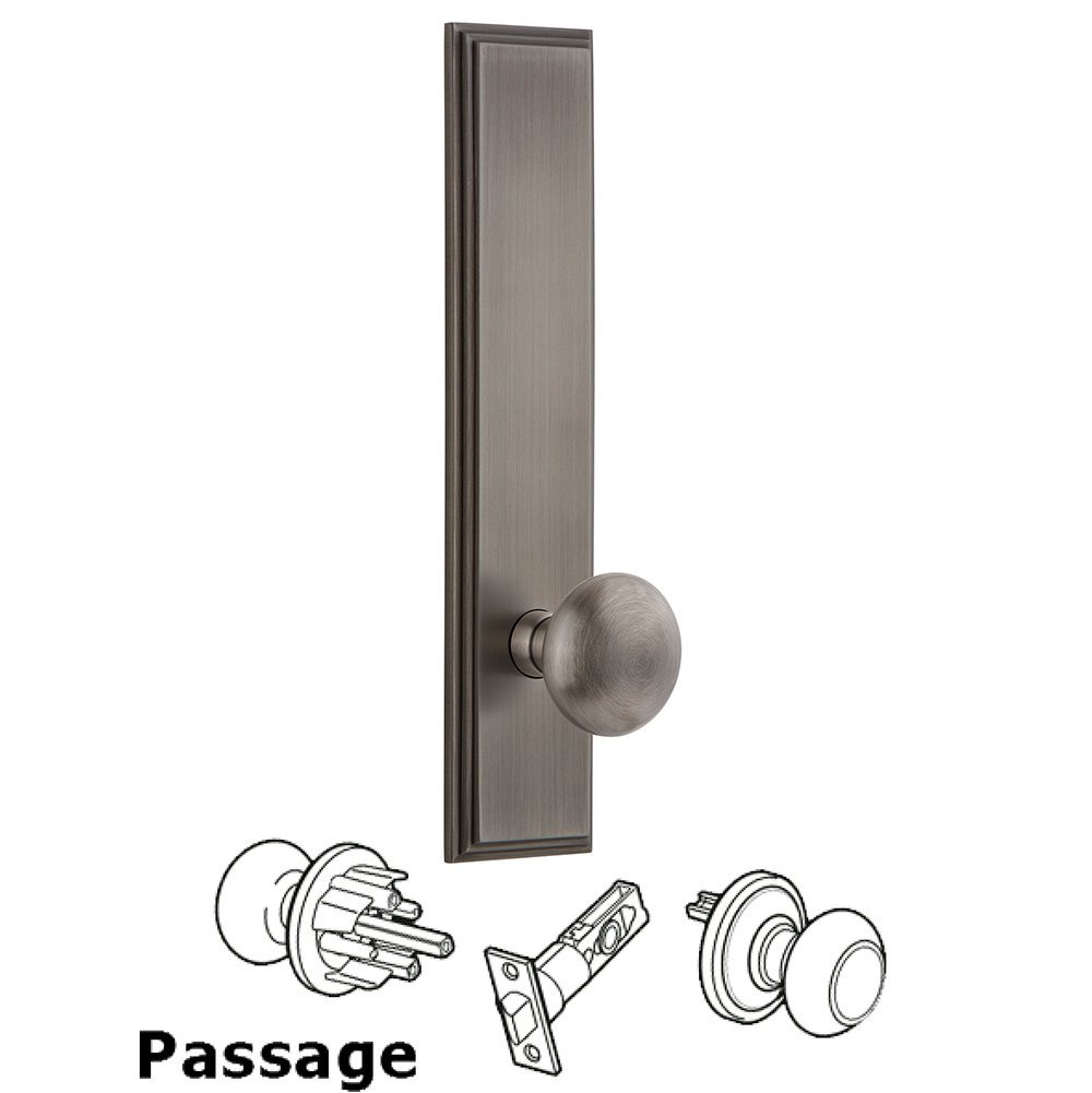 Passage Carre Tall Plate with Fifth Avenue Knob in Antique Pewter