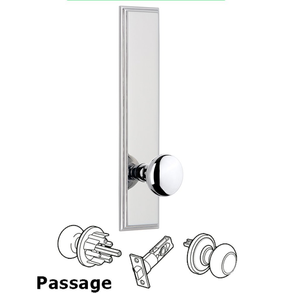 Passage Carre Tall Plate with Fifth Avenue Knob in Bright Chrome
