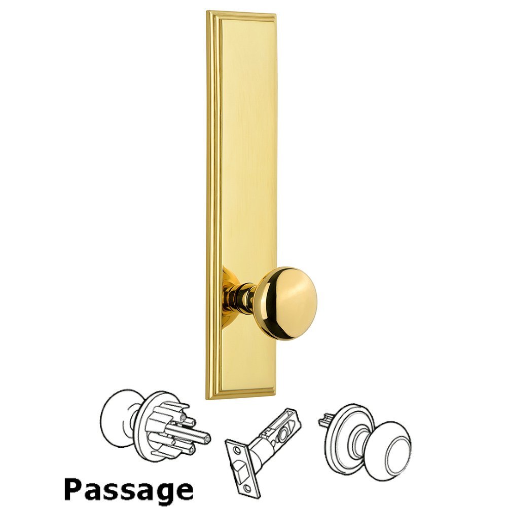 Passage Carre Tall Plate with Fifth Avenue Knob in Polished Brass