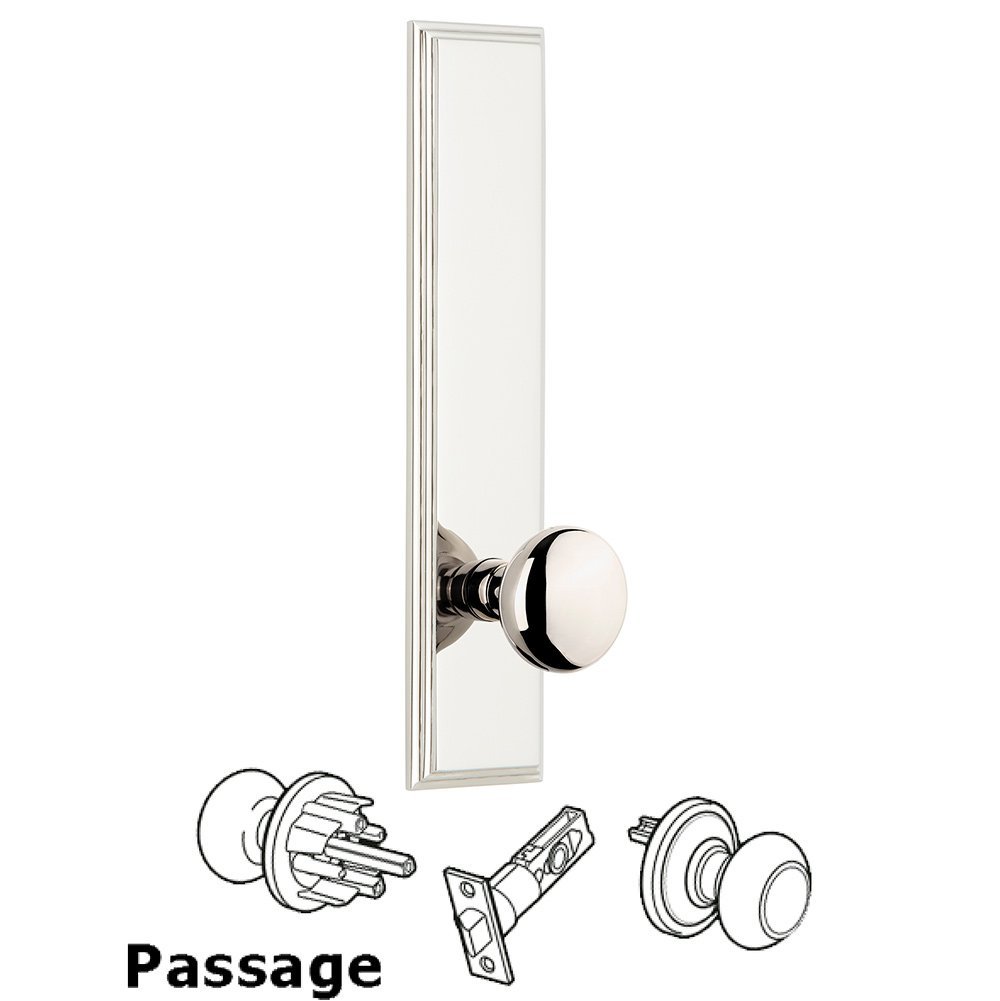 Passage Carre Tall Plate with Fifth Avenue Knob in Polished Nickel