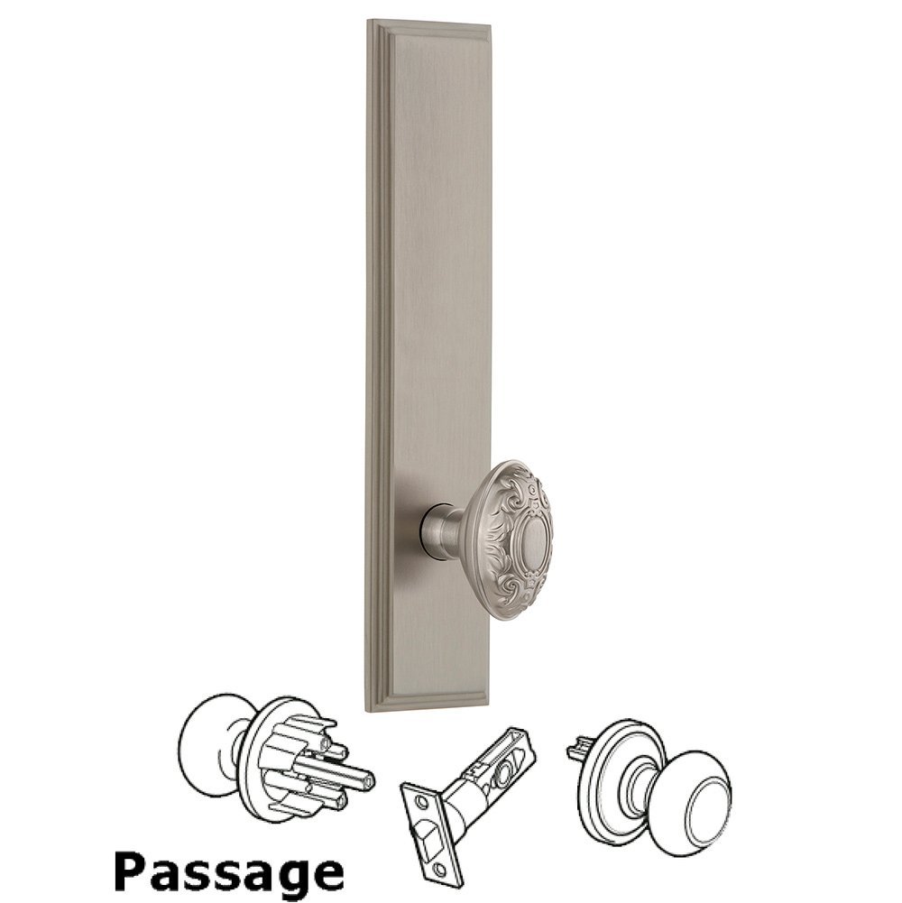 Passage Carre Tall Plate with Grande Victorian Knob in Satin Nickel