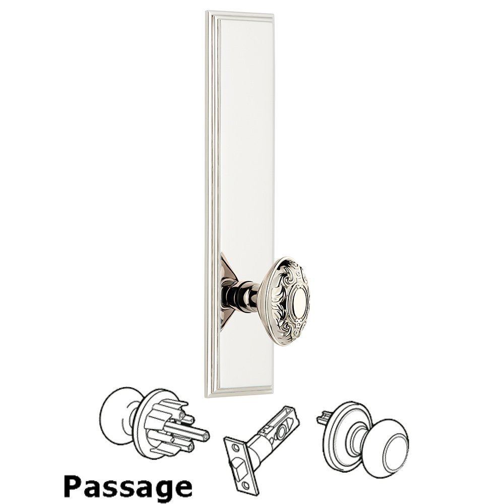 Passage Carre Tall Plate with Grande Victorian Knob in Polished Nickel
