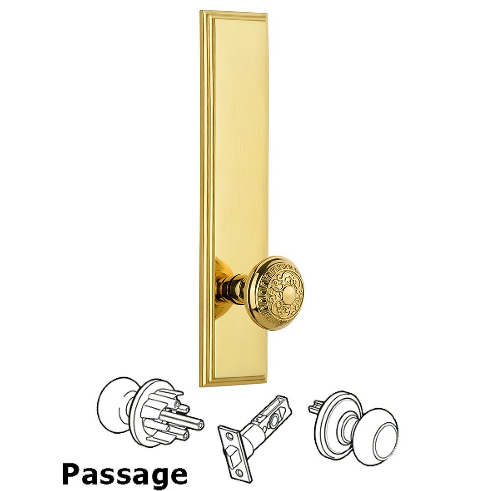 Passage Carre Tall Plate with Windsor Knob in Polished Brass