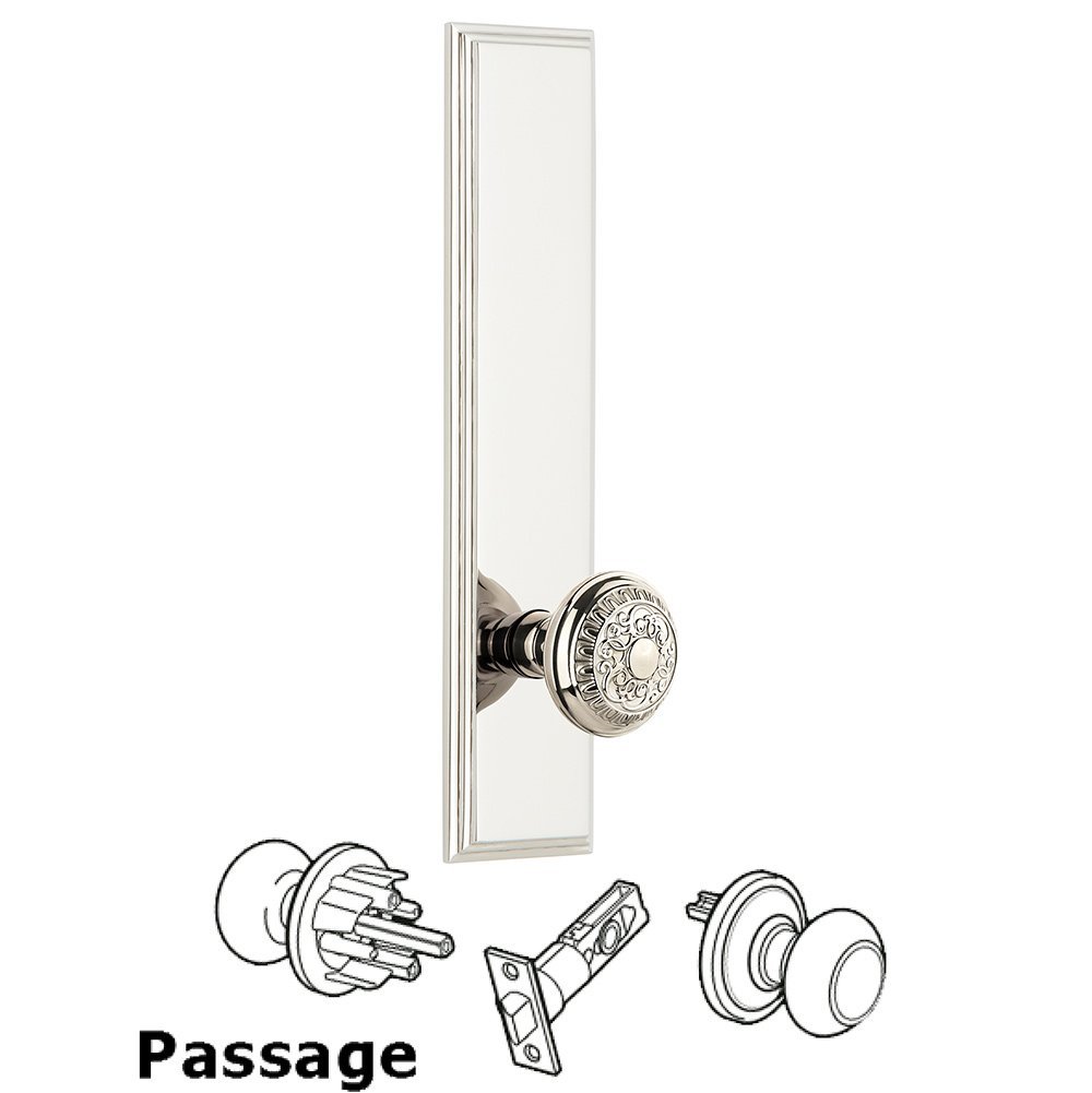 Passage Carre Tall Plate with Windsor Knob in Polished Nickel