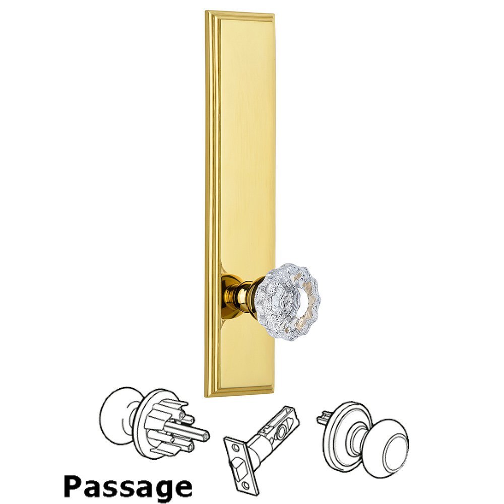 Passage Carre Tall Plate with Versailles Knob in Polished Brass