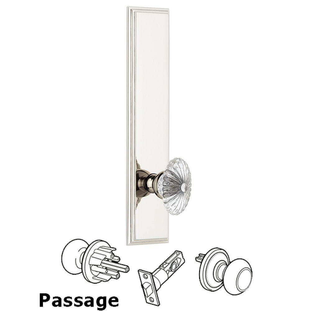 Passage Carre Tall Plate with Burgundy Knob in Polished Nickel