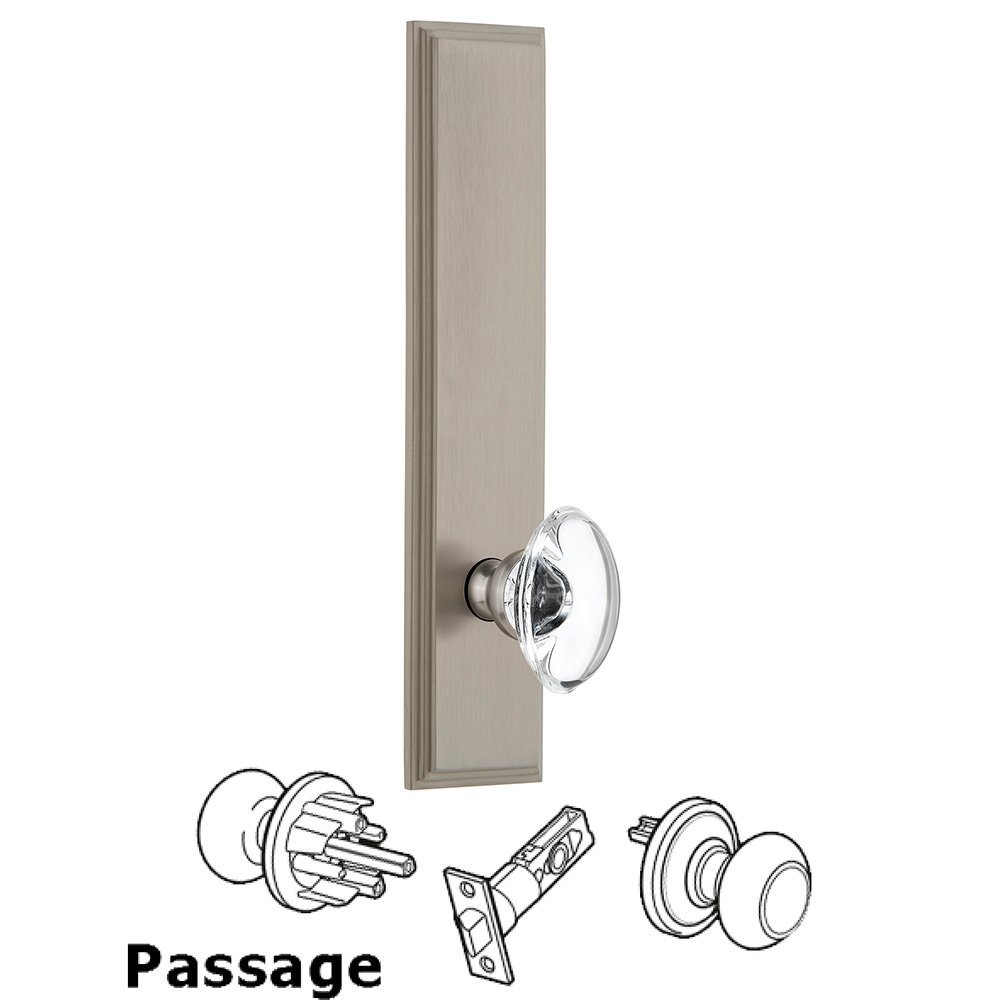 Passage Carre Tall Plate with Provence Knob in Satin Nickel