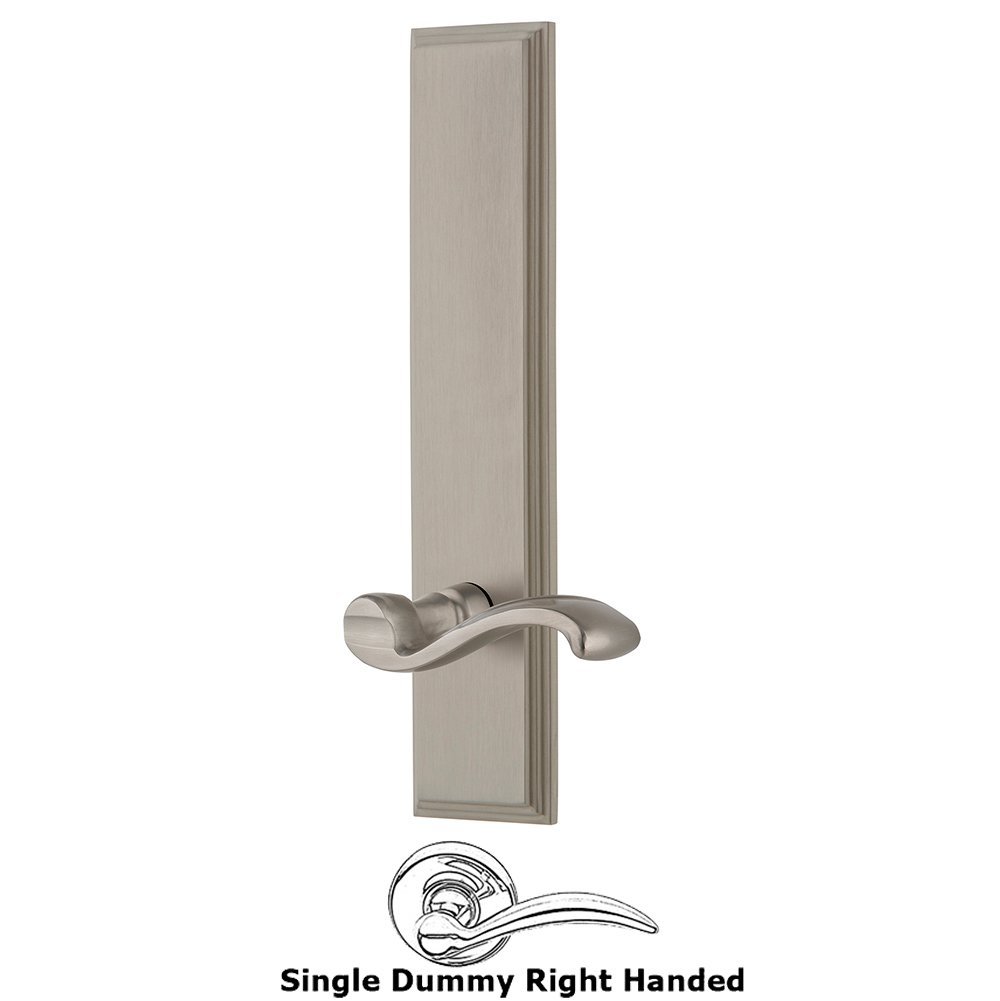 Dummy Carre Tall Plate with Portofino Right Handed Lever in Satin Nickel