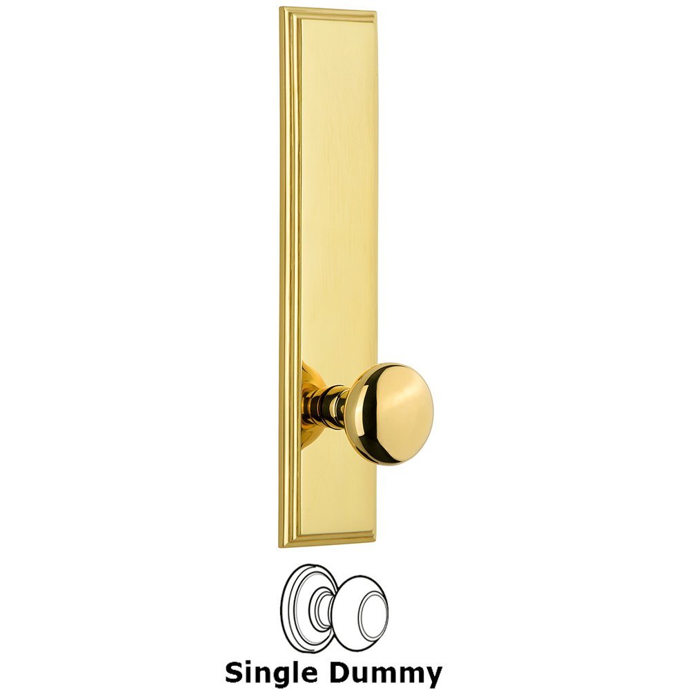 Dummy Carre Tall Plate with Fifth Avenue Knob in Polished Brass