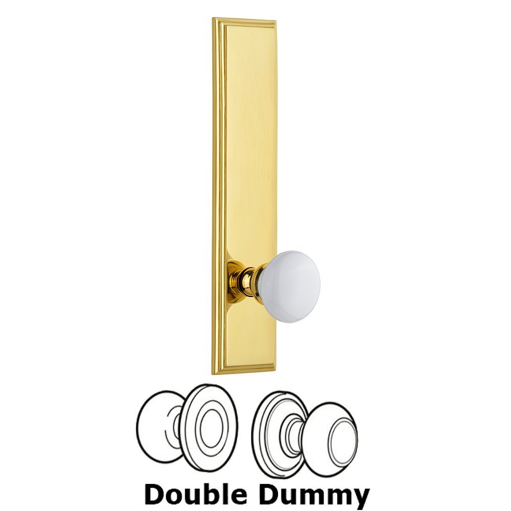 Double Dummy Carre Tall Plate with Hyde Park Knob in Polished Brass
