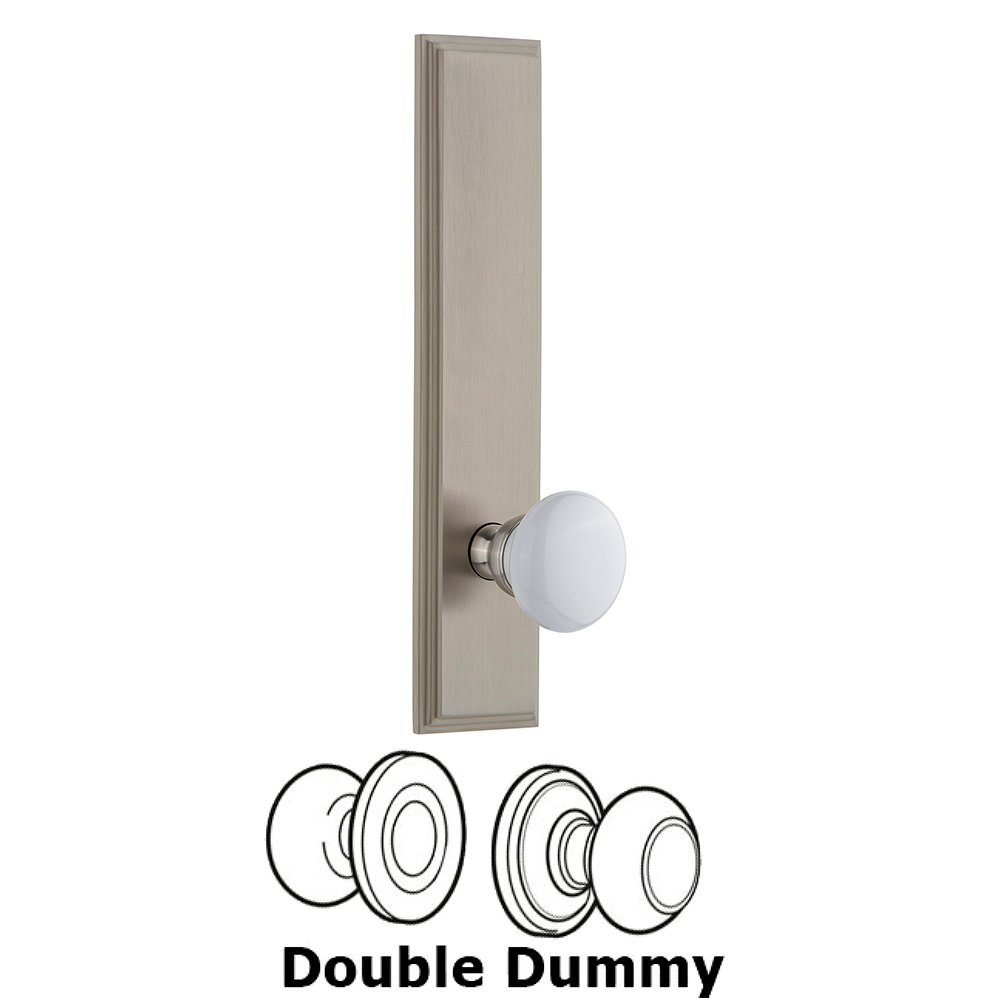 Double Dummy Carre Tall Plate with Hyde Park Knob in Satin Nickel